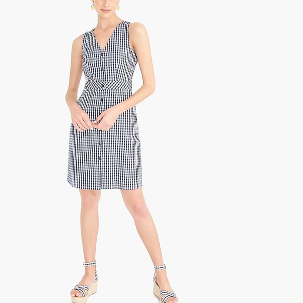 NWT J.Crew seersucker gingham button front dress